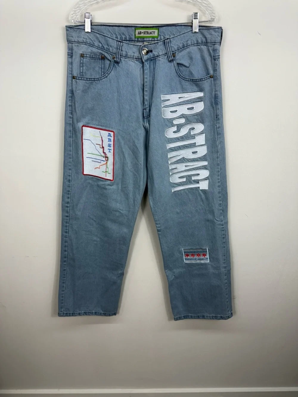 Embroidered Graphics Relaxed-fit Decor Patches Streetwear Artistic Jeans 34x30